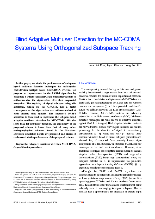 (PDF) Blind Adaptive Multiuser Detection for the MC-CDMA Systems Using ...