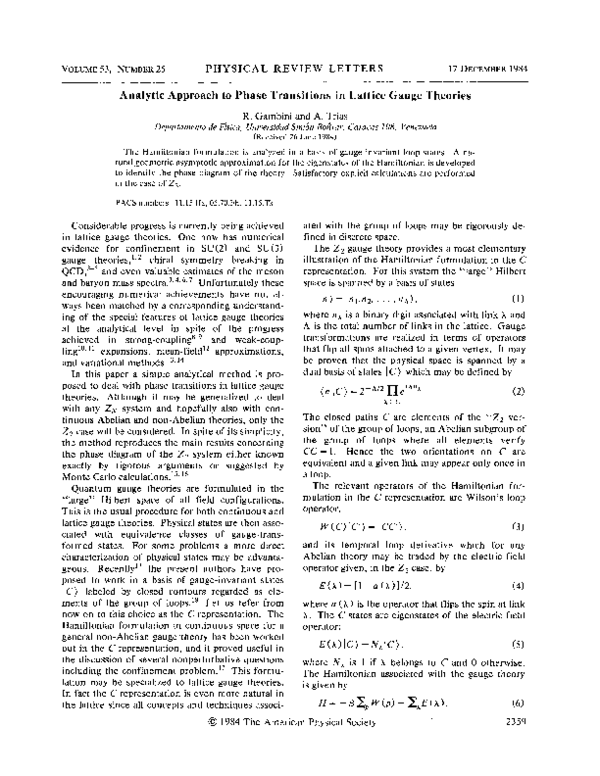 (PDF) Analytic Approach to Phase Transitions in Lattice Gauge Theories