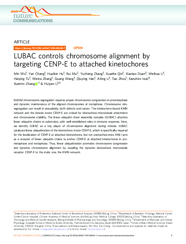 (PDF) LUBAC controls chromosome alignment by targeting CENP-E to ...