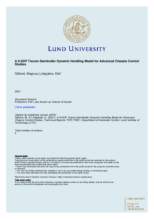 (PDF) A 9-DOF Tractor-Semitrailer Dynamic Handling Model for Advanced ...
