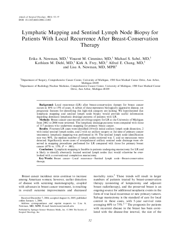 (PDF) Lymphatic Mapping and Sentinel Lymph Node Biopsy for Patients ...