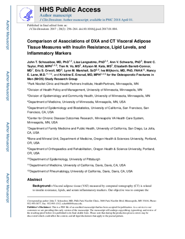 (PDF) Comparison of Associations of DXA and CT Visceral Adipose Tissue ...
