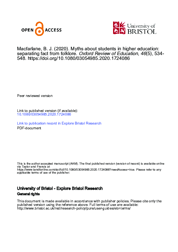 (PDF) Myths about students in higher education: separating fact from ...