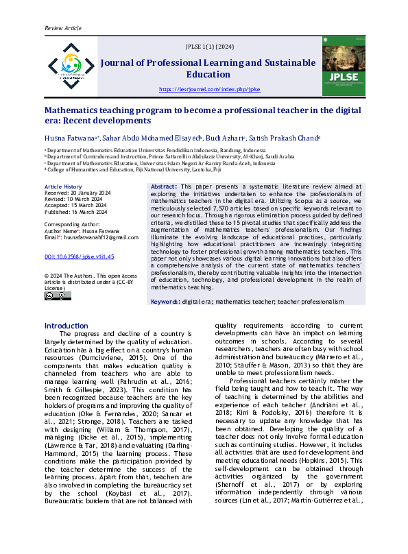 (PDF) Mathematics teaching program to become a professional teacher in ...