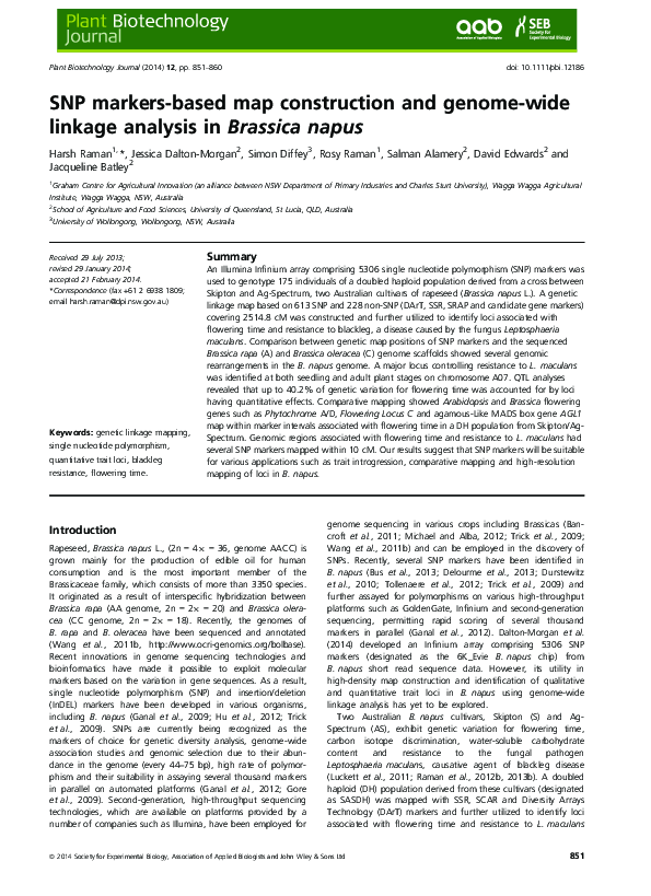 (PDF) SNP markers-based map construction and genome-wide linkage ...
