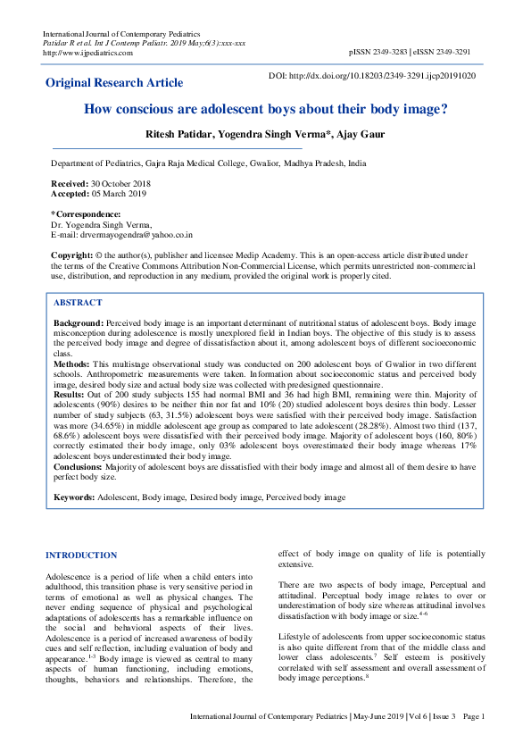 (PDF) How conscious are adolescent boys about their body image?