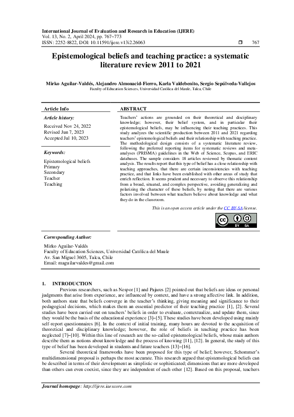 (PDF) Epistemological beliefs and teaching practice: a systematic ...