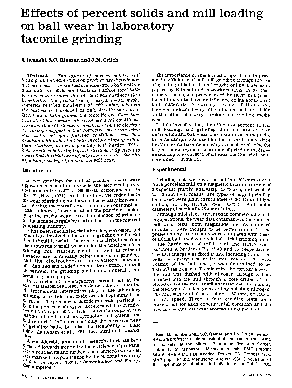 (PDF) Effects of percent solids and mill loading on ball wear in ...