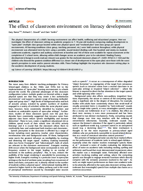 (PDF) The effect of classroom environment on literacy development