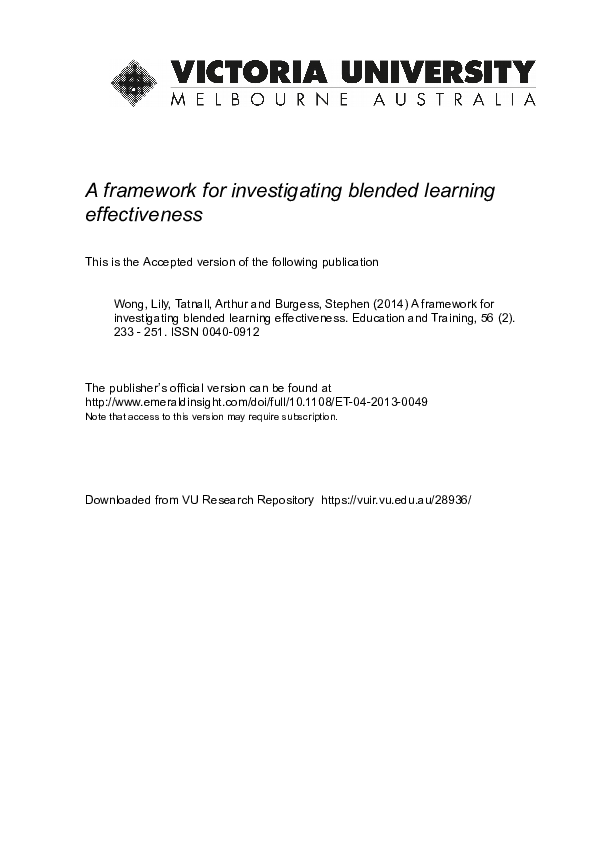 (PDF) A framework for investigating blended learning effectiveness