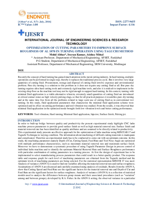 (PDF) Optimization of Cutting Parameters to Improve Surface Roughness ...