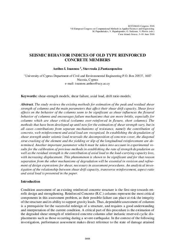 (PDF) Seismic Behavior Indices of Old Type Reinforced Concrete Members