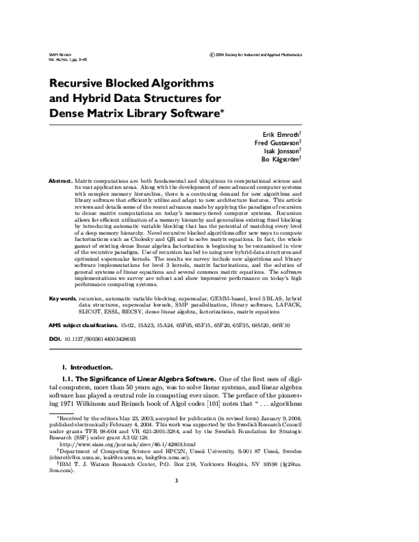 (PDF) Recursive Blocked Algorithms and Hybrid Data Structures for Dense ...