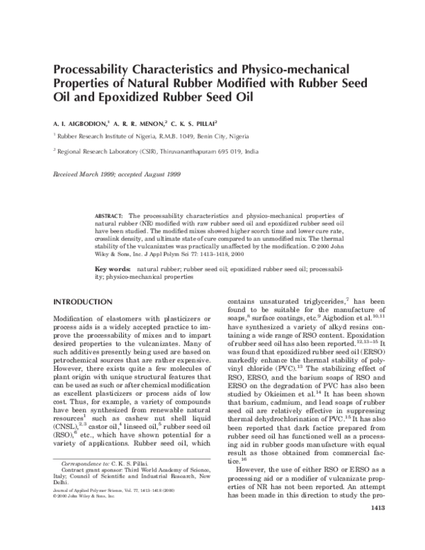 (PDF) Processability Characteristics and Physico-mechanical Properties ...