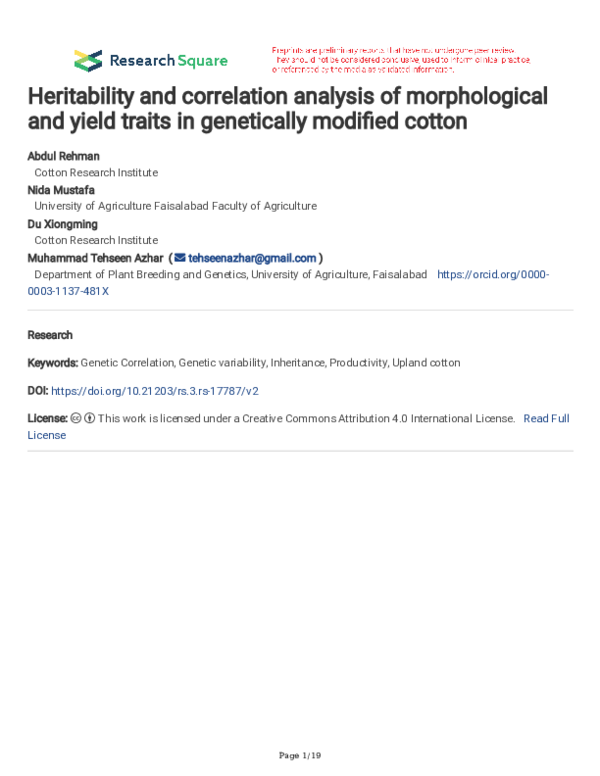 (PDF) Heritability and correlation analysis of morphological and yield ...