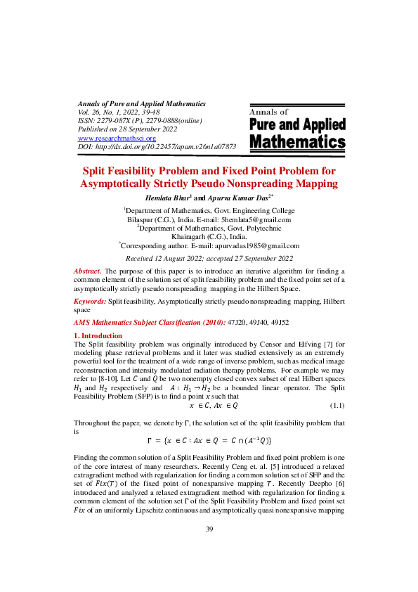 (PDF) Split Feasibility Problem and Fixed Point Problem for ...