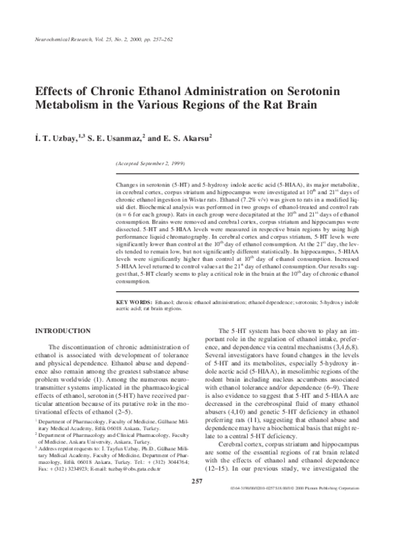 (PDF) Effects of Chronic Ethanol Administration on Serotonin Metabolism ...