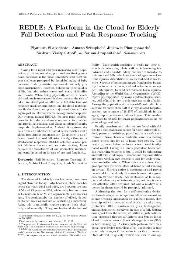 (PDF) REDLE: A Platform in the Cloud for Elderly Fall Detection and ...