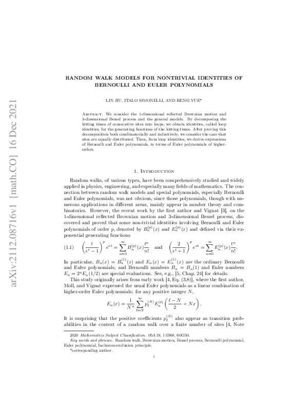 (PDF) Random Walk Models for Nontrivial Identities of Bernoulli and ...