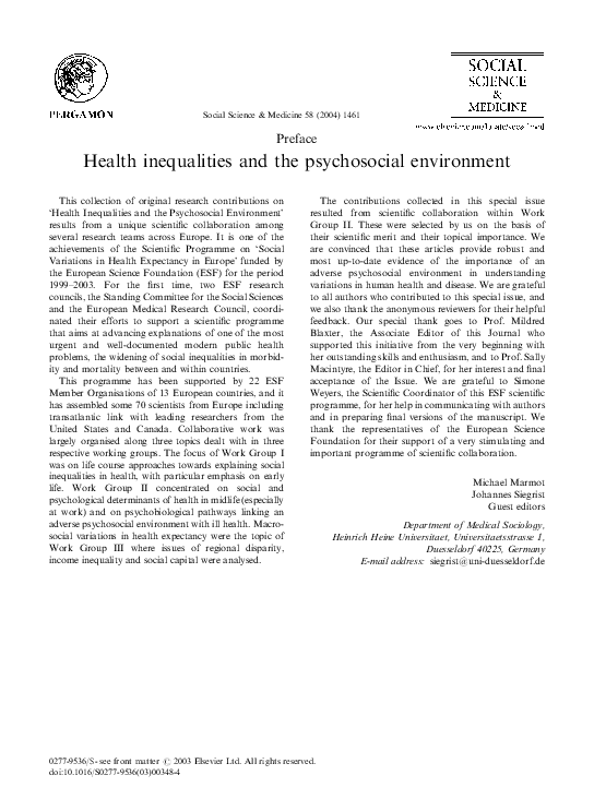 (PDF) Health inequalities and the psychosocial environment—two ...