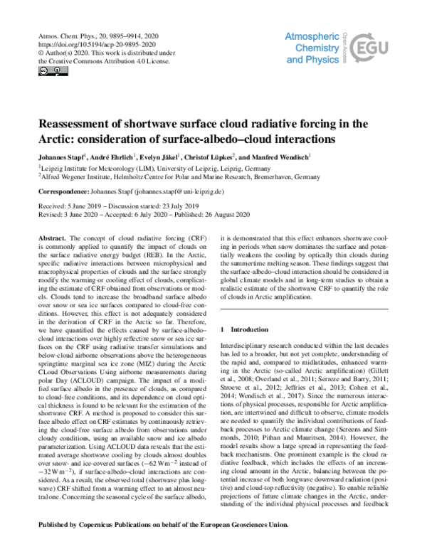 (PDF) Reassessment of shortwave surface cloud radiative forcing in the ...
