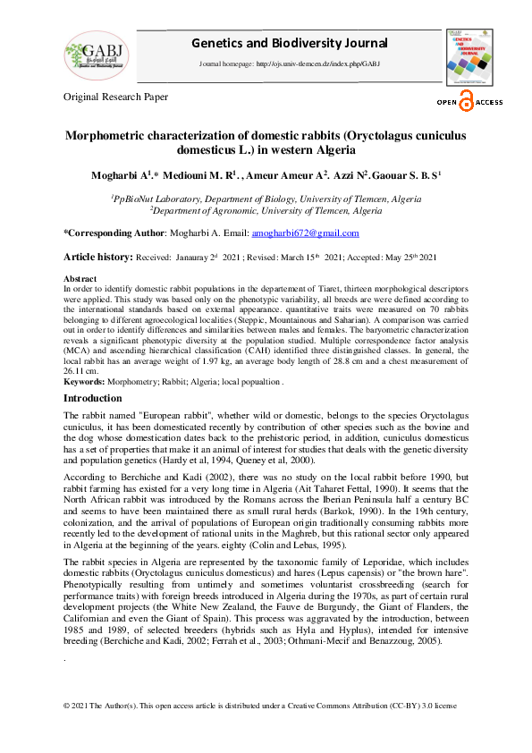(PDF) Morphometric characterization of domestic rabbits (Oryctolagus ...
