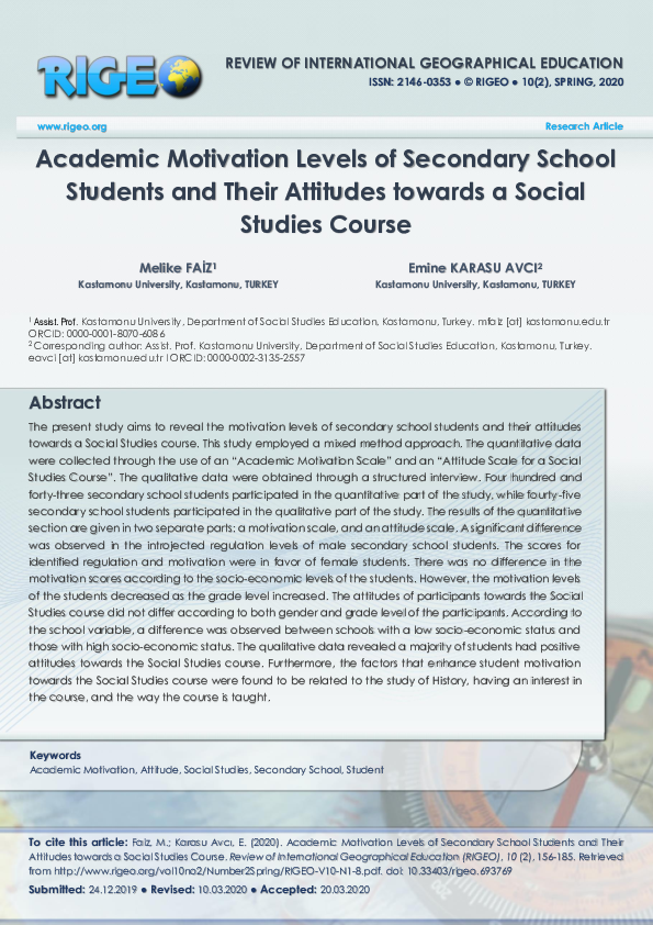 (PDF) Academic Motivation Levels of Secondary School Students and Their ...