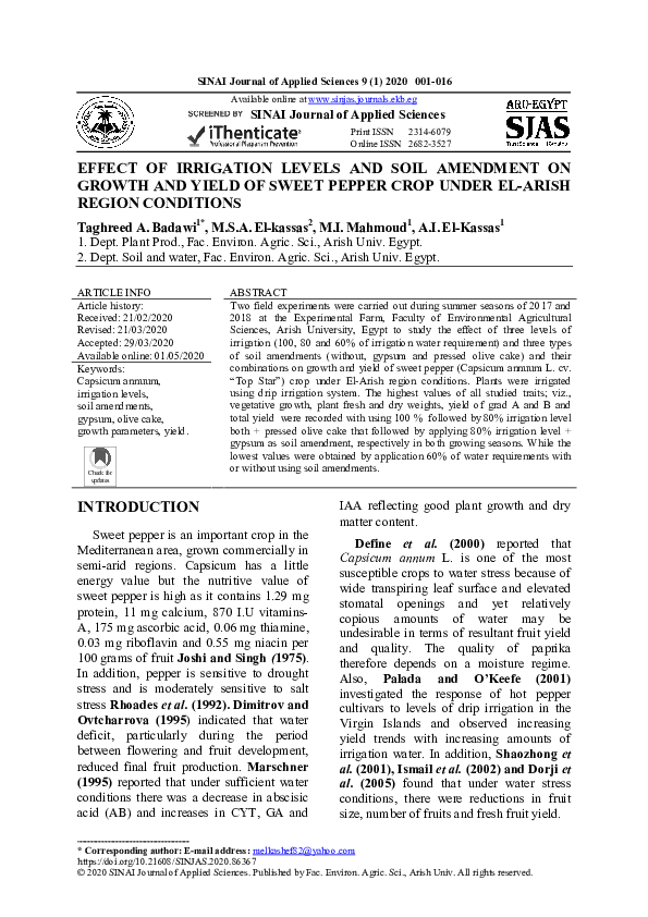 (PDF) Effect of Irrigation Levels and Soil Amendment on Growth and ...