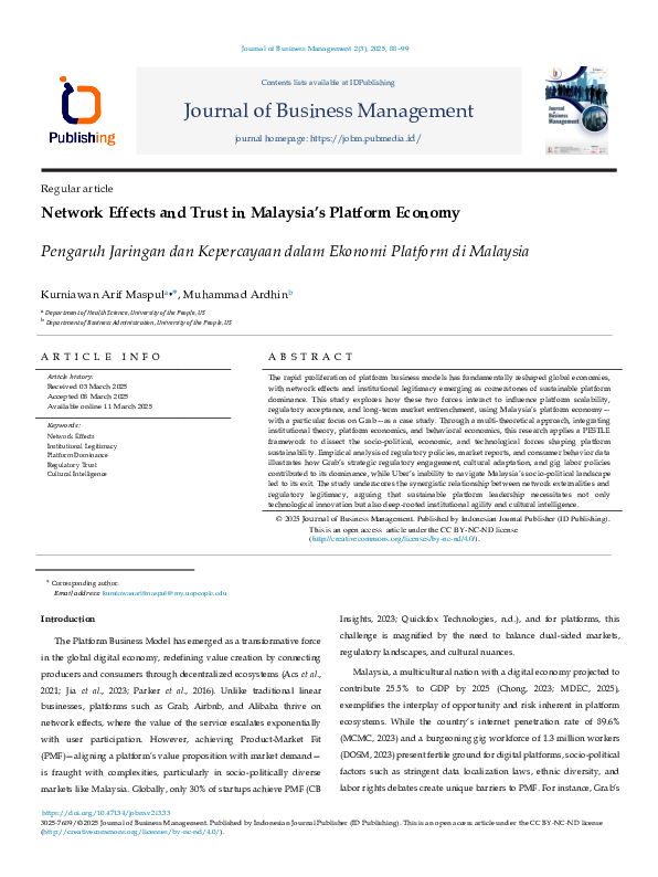 (PDF) Network Effects and Trust in Malaysia's Platform Economy