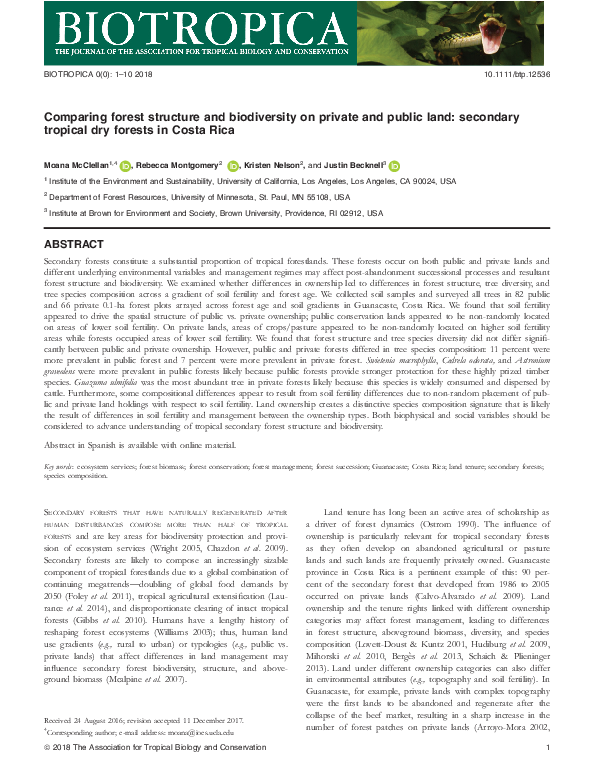 (PDF) Comparing forest structure and biodiversity on private and public ...
