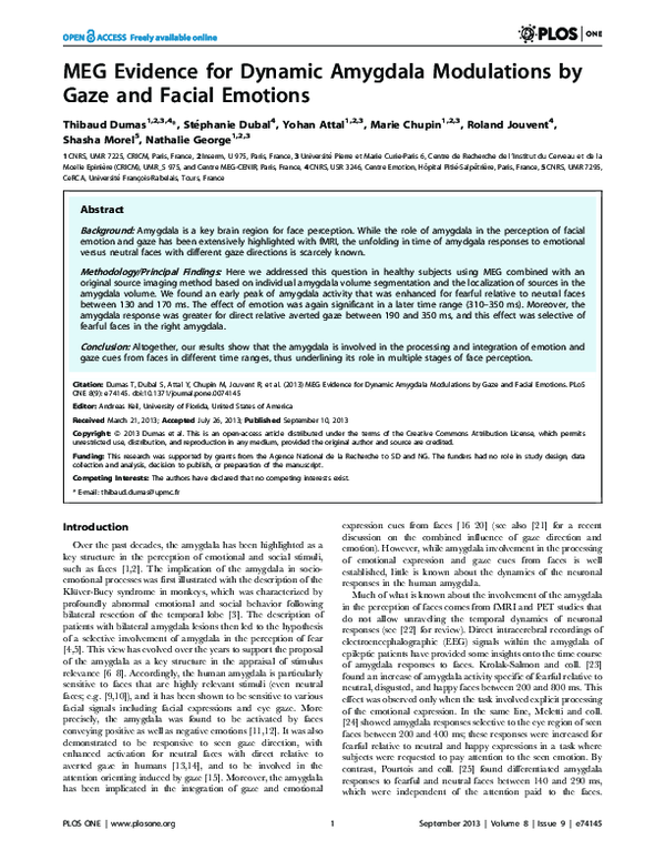 (PDF) MEG Evidence for Dynamic Amygdala Modulations by Gaze and Facial ...