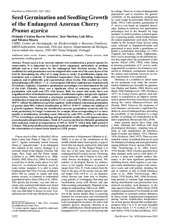 (PDF) Seed Germination and Seedling Growth of the Endangered Azorean ...