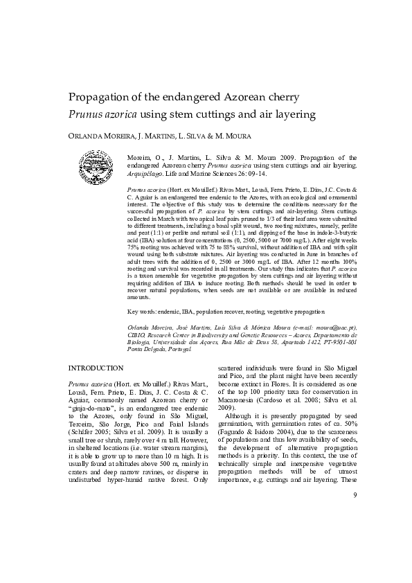 (PDF) Propagation of the endangered Azorean cherry Prunus azorica using ...