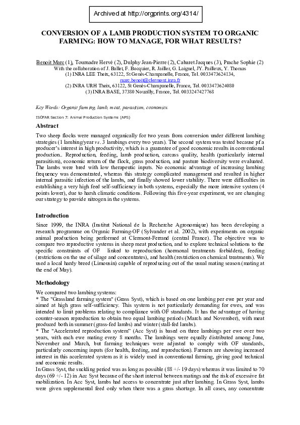 (PDF) Conversion of a Lamb Production System to Organic Farming: How to ...