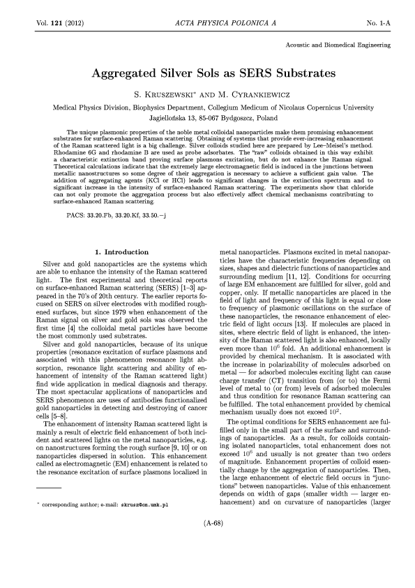 (PDF) Aggregated Silver Sols as SERS Substrates
