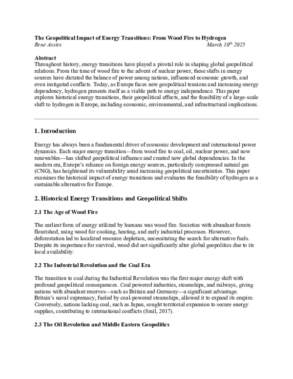 (PDF) The Geopolitical Impact of Energy Transitions: From Wood Fire to ...