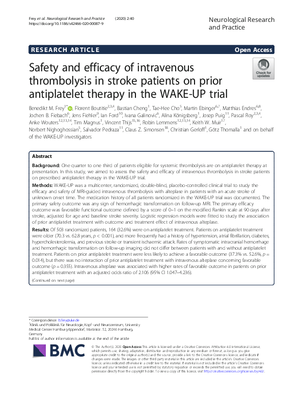 (PDF) Safety and efficacy of intravenous thrombolysis in stroke ...