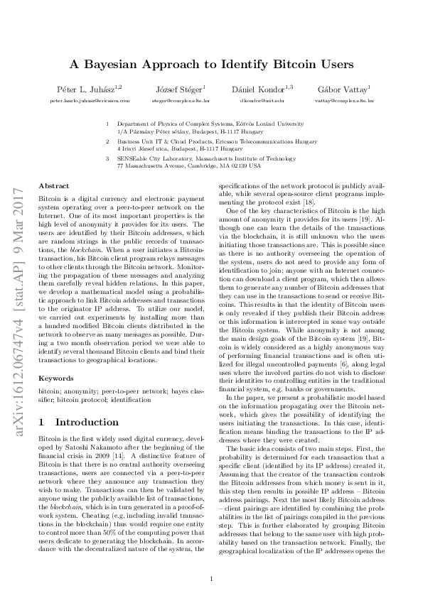 (PDF) A Bayesian approach to identify Bitcoin users