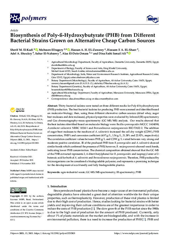 (PDF) Biosynthesis of Poly-ß-Hydroxybutyrate (PHB) from Different ...