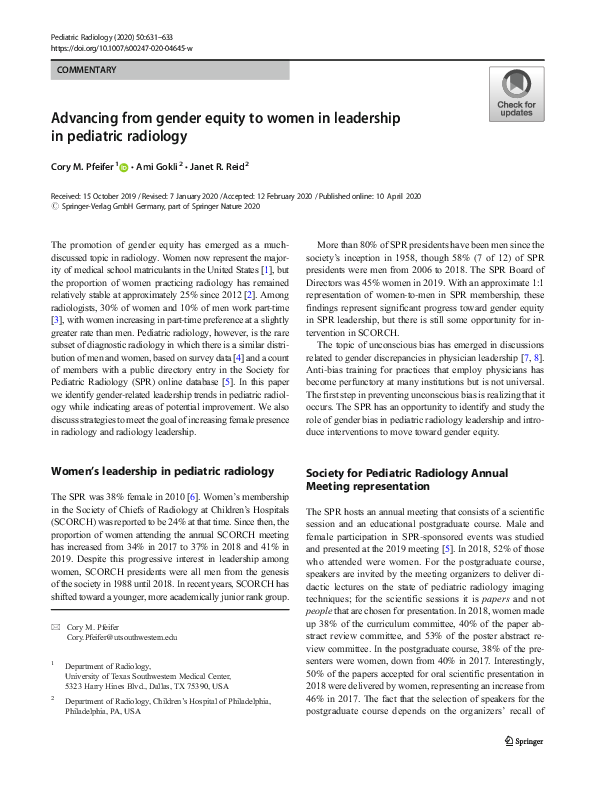 (PDF) Advancing from gender equity to women in leadership in pediatric ...