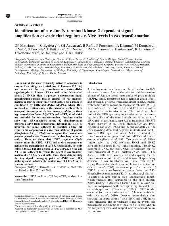 (PDF) Identification of a c-Jun N-terminal kinase-2-dependent signal ...