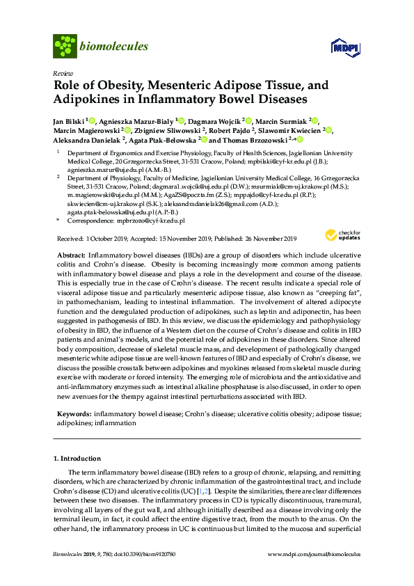 (PDF) Role of Obesity, Mesenteric Adipose Tissue, and Adipokines in ...