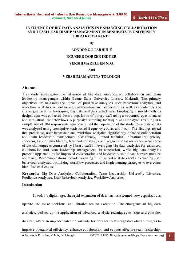 (PDF) INFLUENCE OF BIG DATA ANALYTICS IN ENHANCING COLLABORATION AND ...