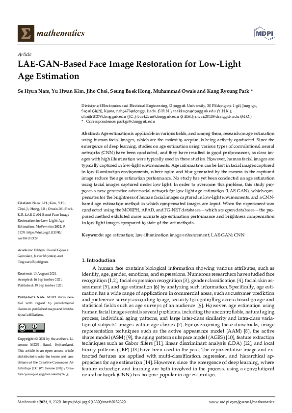 (PDF) LAE-GAN-Based Face Image Restoration for Low-Light Age Estimation