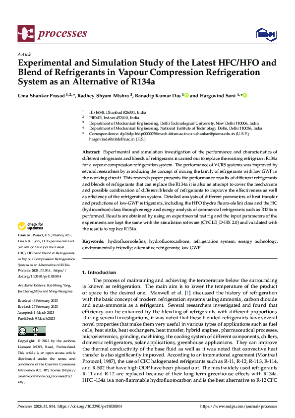 (PDF) Experimental and Simulation Study of the Latest HFC/HFO and Blend ...