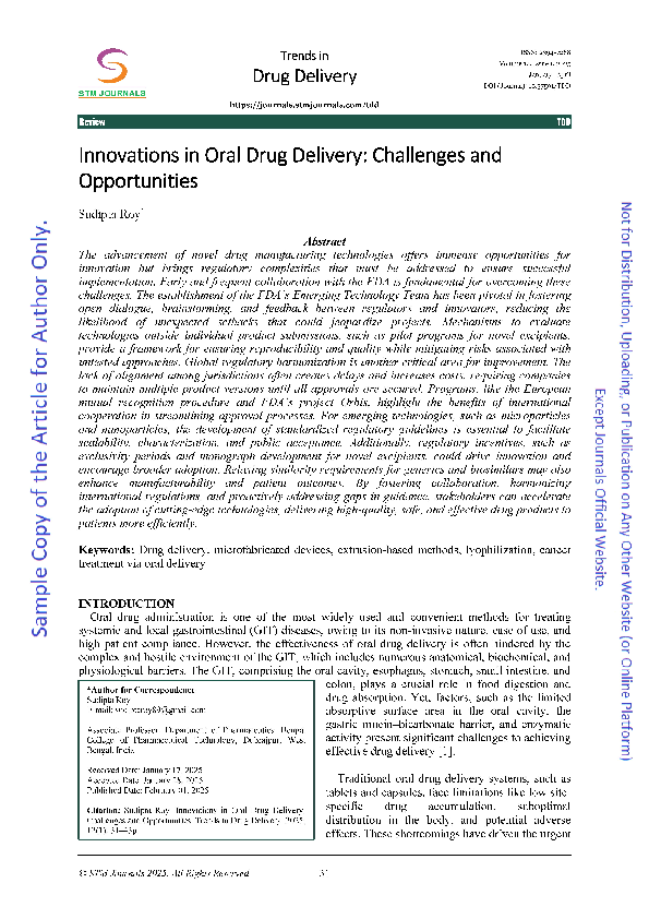 (PDF) Innovations in Oral Drug Delivery: Challenges and Opportunities