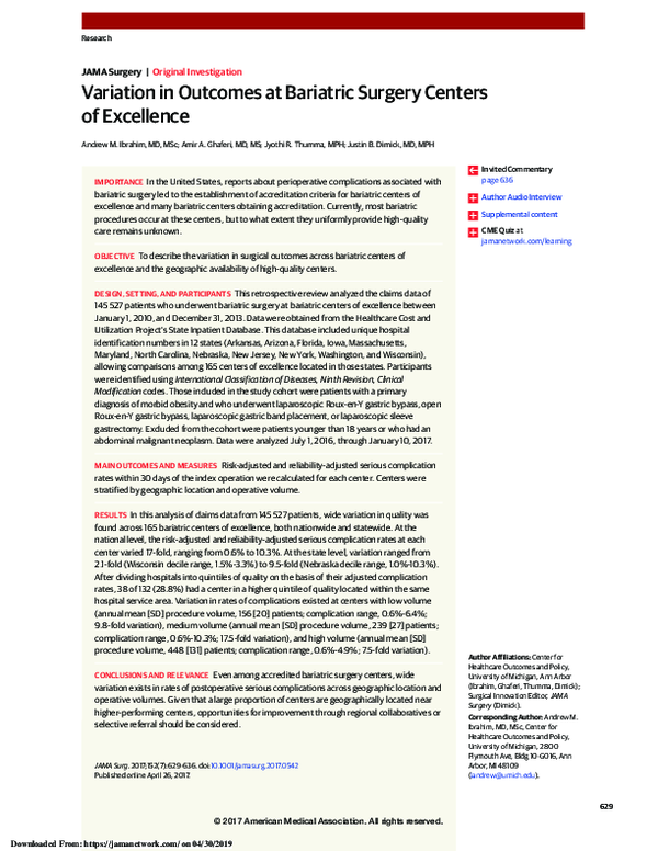(PDF) Variation in Outcomes at Bariatric Surgery Centers of Excellence