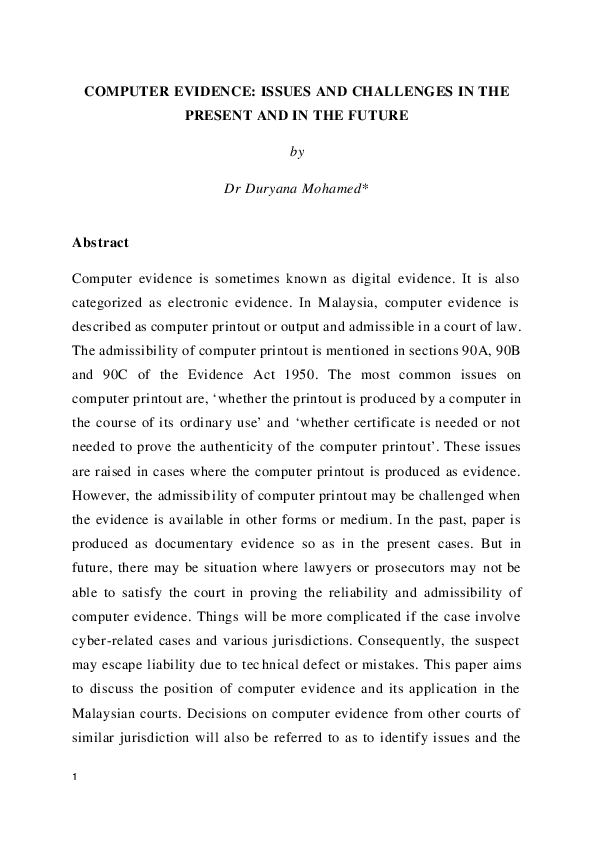 (PDF) Computer evidence : issues and challenges in the present and in ...