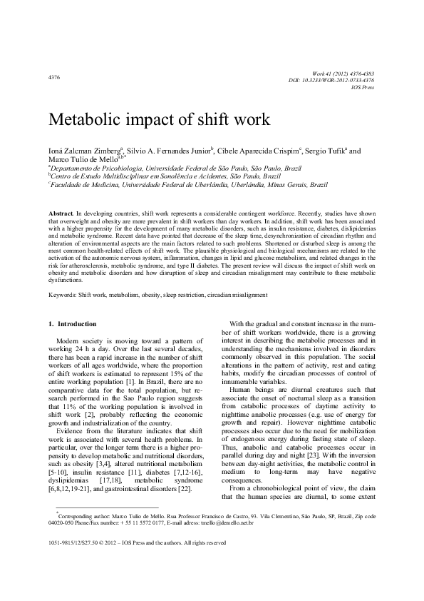 (PDF) Metabolic impact of shift work