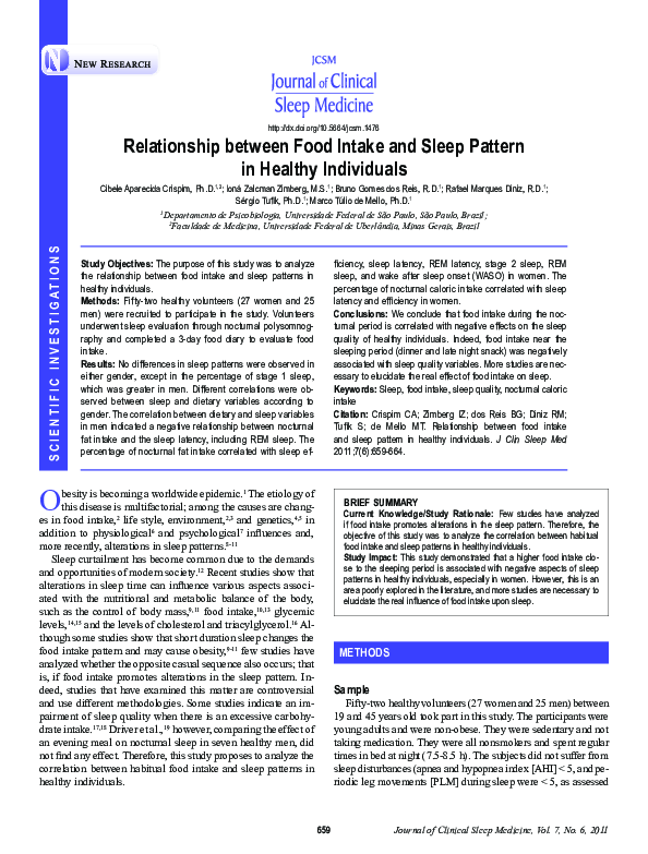 (PDF) Relationship between Food Intake and Sleep Pattern in Healthy ...